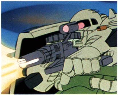 35 - One Zaku fires its machine gun